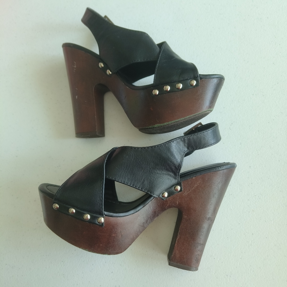 Breckelle's women's platform shoes size 8 Black/brown with open cross toe - Picture 6 of 12